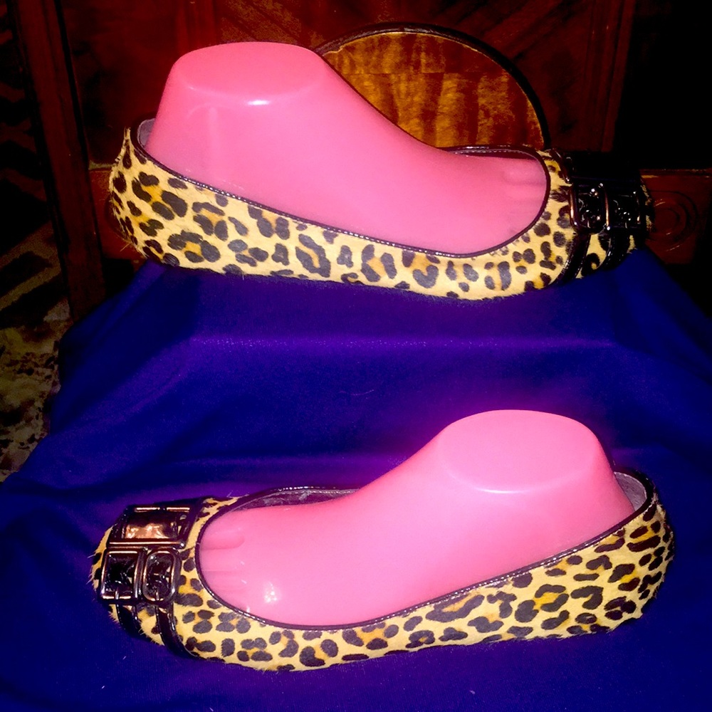 Calvin Klein Leopard 8.5M Real Hair Ballet Flats